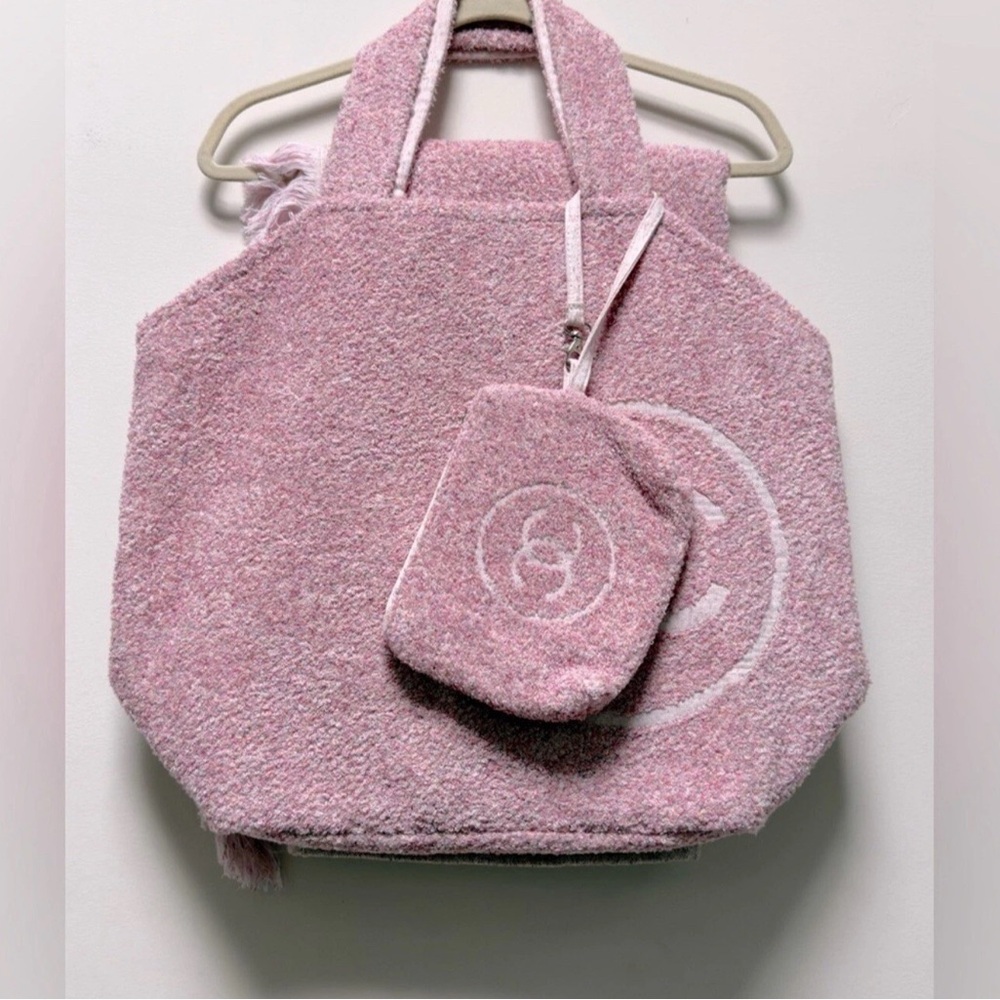 Chanel Dusty Pink Terry Cloth Tote with Matching Pouch and Towel